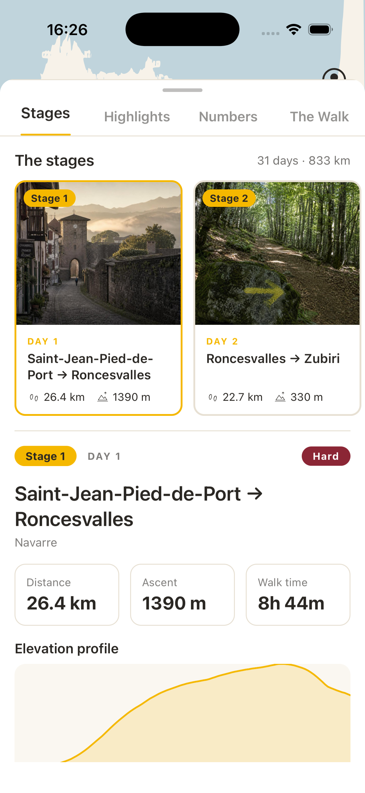 Exploring the Camino stage by stage in the app