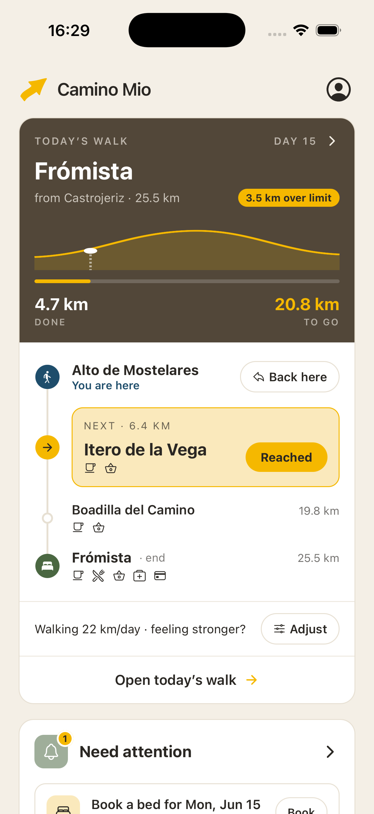 The day-by-day walking view in the app